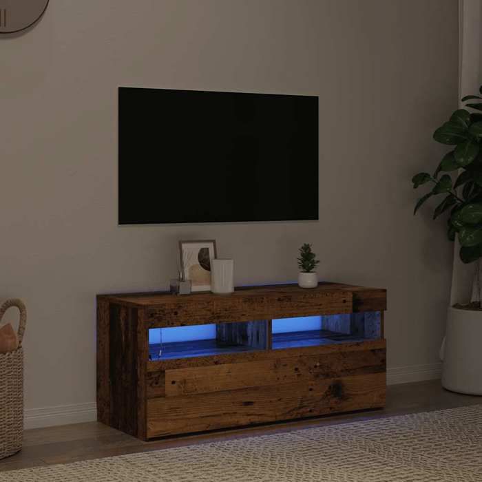 vidaXL Meuble TV LED vieux bois bois ingénierie éclairage intégré meuble télé effet vieilli rustique