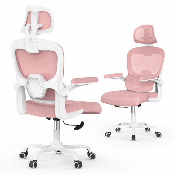 Fauteuil de bureau chaise avec appui-tête Ergonomique avec support lombaire Hauteur Réglable Rose