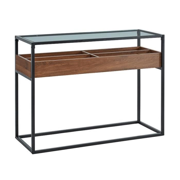table console en bois et métal avec 4 compartiments de rangement - ac-déco - l 110 x p 40 x h 80 cm - noir