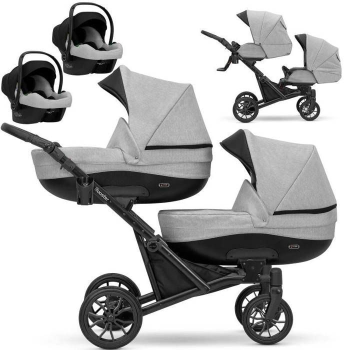 KUNERT Booster 3en1 Duo Poussette jumeaux double 2en1 avec sieges auto Gris Poussettes