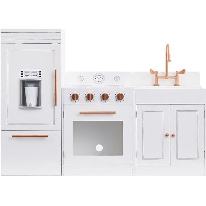 Grande Cuisine De Jeu Blanc Rose Doré En Bois Pour Enfant Fille Garçon Teamson Kids Td 12863r