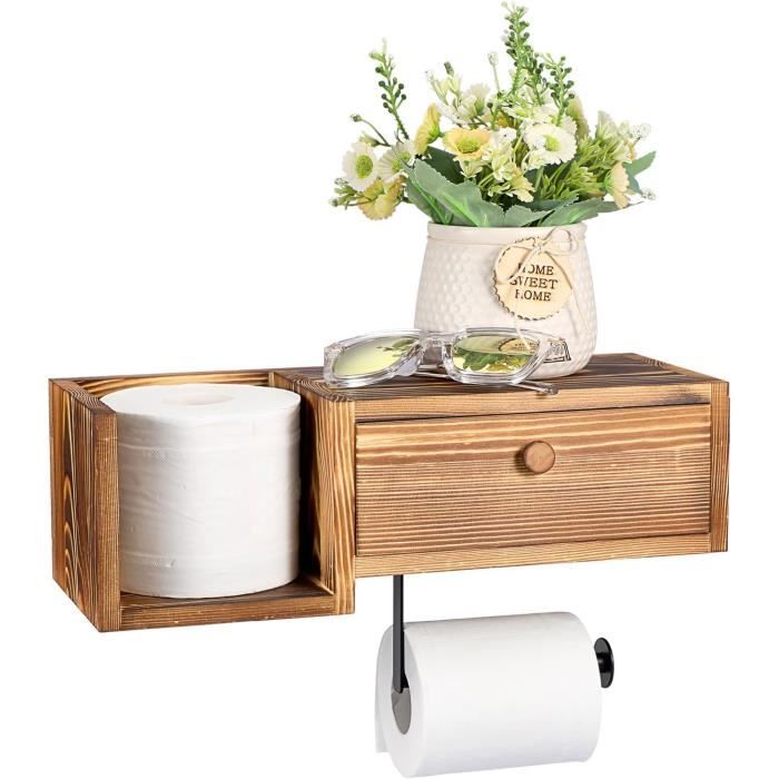 Porte-papier Toilette En Bois Avec étagère Et Tiroir - Rangement Salle De Bain - Style Scandinave