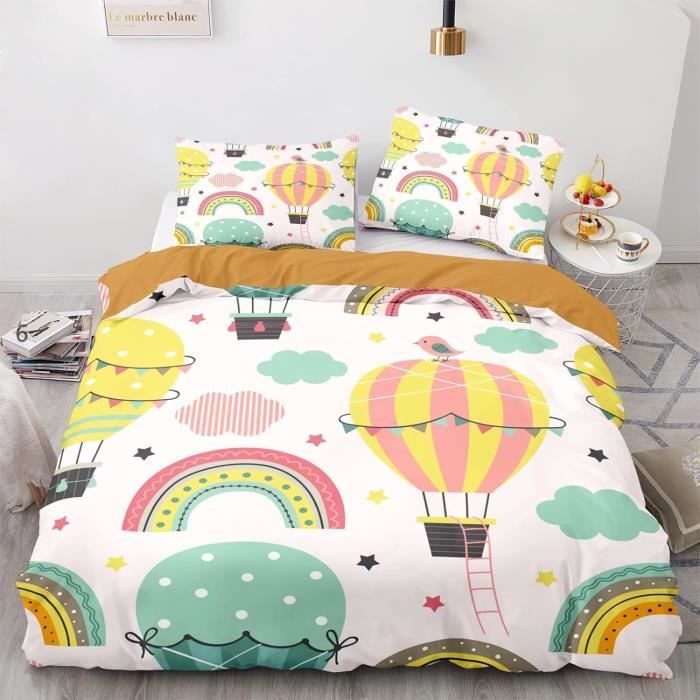 Housse de Couette 240 x 260 Nuage arc-en-ciel rose Imprimée Microfibre