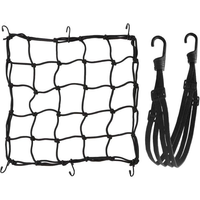 Filet à Bagages Moto 40x40 Cm - Élastique Avec 6 Crochets - Pour Casque, Équipement - Noir
