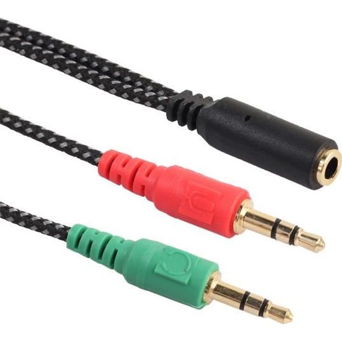 Adaptateur de casque jack 3.5 mm 2 en 1 micro et câble audio pour