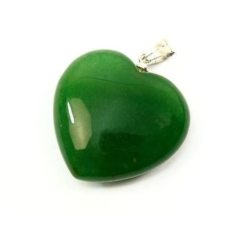 Collier Vintage Pendentif Cœur En Jade Vert Véritable - Chaîne Couleur Or Ancien