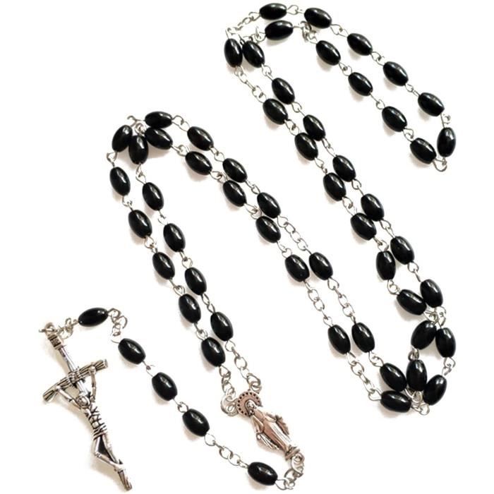 Collier Chapelet Perles Verre Sinmoe - Rose Avec Sac Velours - Cadeau Communion