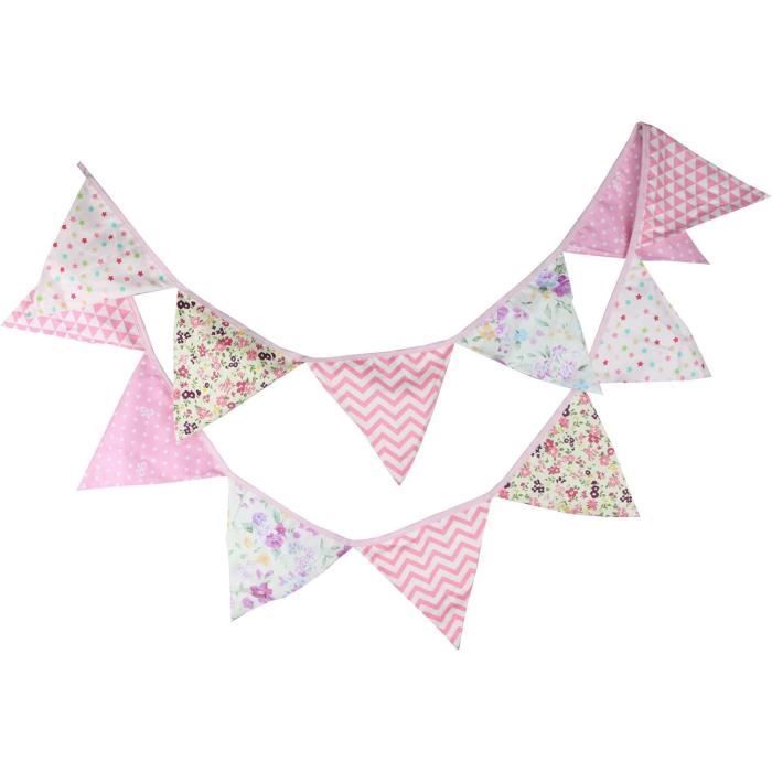 Bleu - Banderoles en tissu coton, 36 drapeaux, fleurs colorées, 10m, fanion, bannière, guirlande