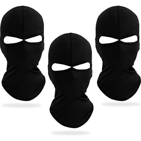 3 Pièces 2 Trous Cagoules, Cagoules de Visage de Sport Complet, Noir Lycra Masque, Respirant Souple Cagoule ,