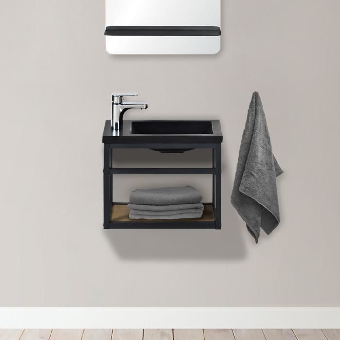 Meuble lave-mains d'angle noir SKINO - MOB-IN - Skino - Vasque en résine de  synthèse blanche - Porte réversible - Cdiscount Bricolage