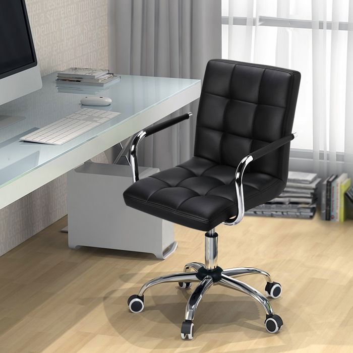 Fauteuil de Bureau en Similicuir - Pivotant Réglable en Hauteur Dossier Capitonné et Structure Métal - Noir - YAHEETECH