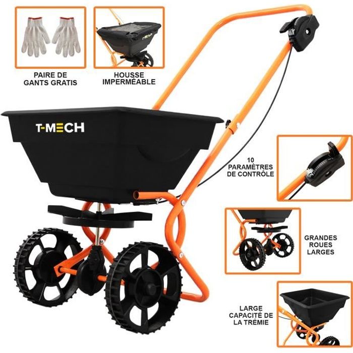 Epandeur Rotatif à Pousser Gazon 25KG Pelouse Contrôle Débit Housse
