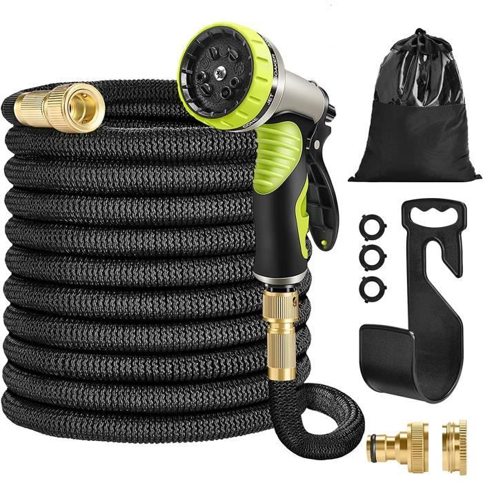 tuyau d'eau flexible durable,pour Irrigation Jardin 100FT, Bleu et Noir 30M/100FT tuyau d'arrosage tuyau d'eau extensible avec buse de pulvérisation à 10 fonctions et latex durable à 4 couches 