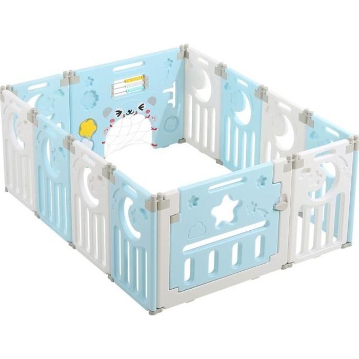 Parc Bébé en Plastique 10 + 2 Panneaux d'Activité et Porte Barrière  Sécurité Enfant Pliable - bleu - Cdiscount Puériculture & Eveil bébé