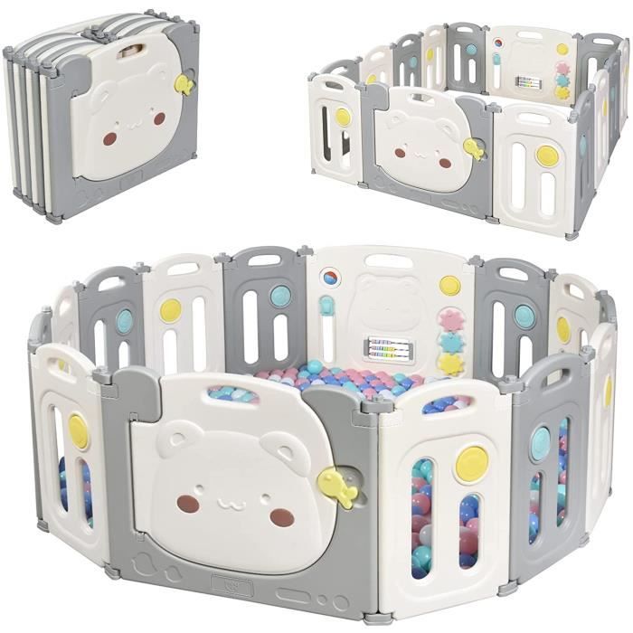 Parc Bébé Pliable avec 12 Panneaux,Barrière de Sécurité Modulable  Extensible pour 3 Mois à 6 Ans (Ours blanc-gris,12 panneaux)[126] -  Cdiscount Puériculture & Eveil bébé