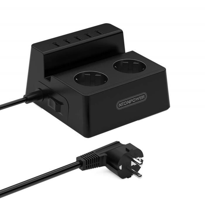 Noir NTONPOWER Bloc Multiprise Multifonction Parasurtenseur /à 8 Prises 5 USB Ports de 1700 Joules et Cordon de 3m pour Maison et Bureau Multiprise Murale 16 A//4000 W Protection Enfant