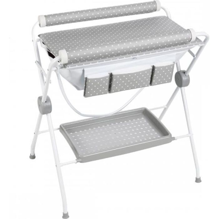 Baignoire Et Table A Langer Sur Pied Pliant 2 En 1 Gris Motif Pois Cdiscount Puericulture Eveil Bebe