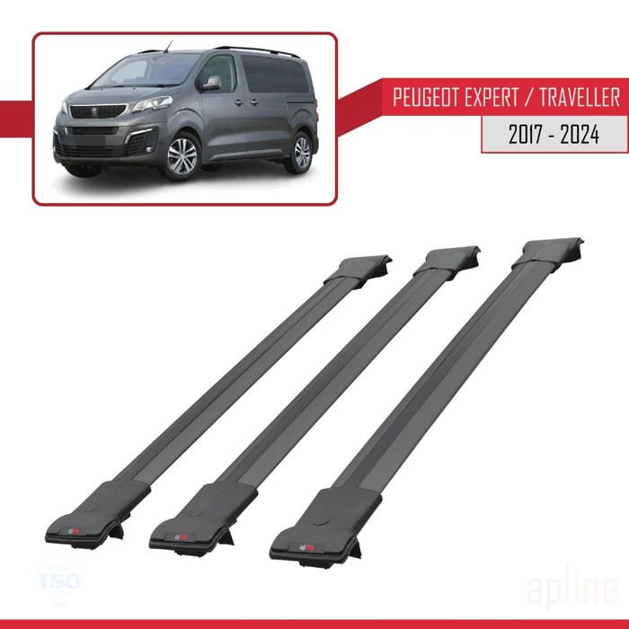 Pour Peugeot Expert - Traveller 2017-2023 Barres de Toit Railing Porte-Bagages de voiture 3 pièces FLY Modèle NOIR 948