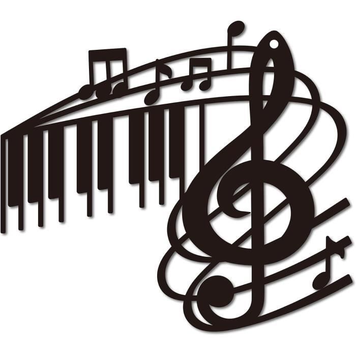 Décoration Murale Notes De Musique – Panneau Métal 40x19 Cm, Design Noir, Facile à Accrocher