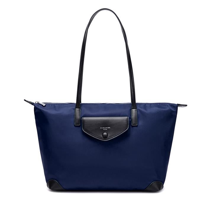 David Jones - Sac à Main Shopping Cabas Nylon Femme - Fourre-Tout Souple Grande Taille - Bandoulière Epaule - Travail Voyage - Bleu