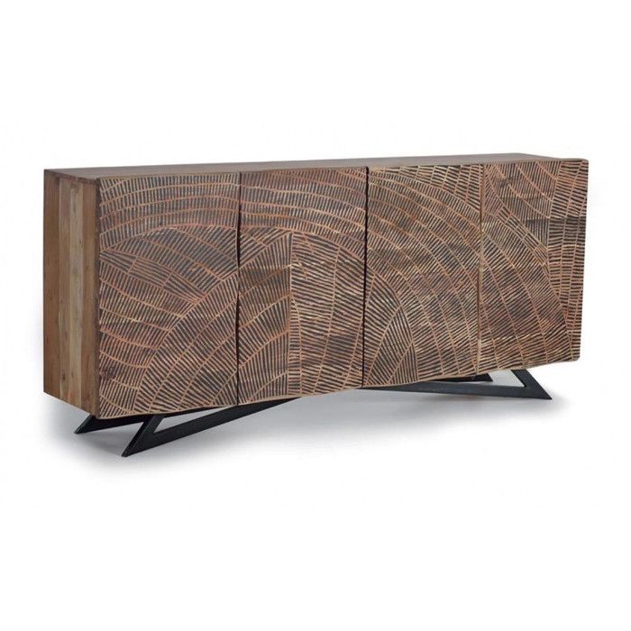Buffet Bas - Giner y Colomer - Acacia Massif - Sculpté - Patine Noire - 4 Portes