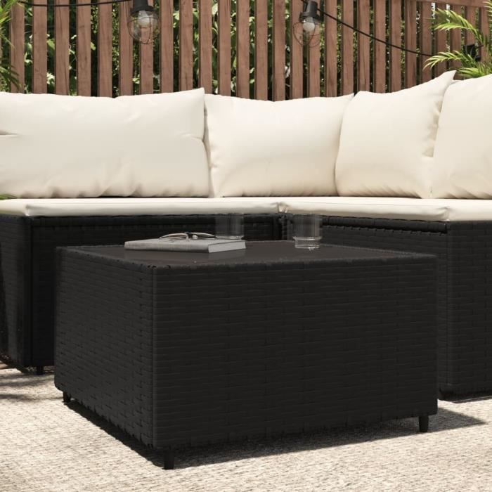 famirosa table basse de jardin carré noir 50x50x30 cm résine tressée-857