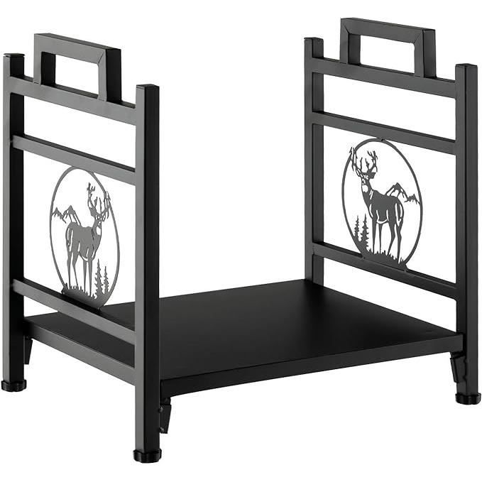 GOPLUS Étagère à Bois de Cheminée en Métal Porte-Bûches Décoratif avec Base Surélevée et Pieds Réglables 46X34X45 CM Noir