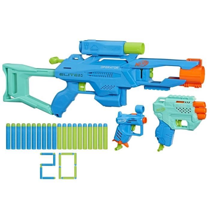Nerf Elite 2.0, Pack tactique de 3 blasters incluant Operator DB-2, Trio TD-3, Ace SD-1 et 20 fléche