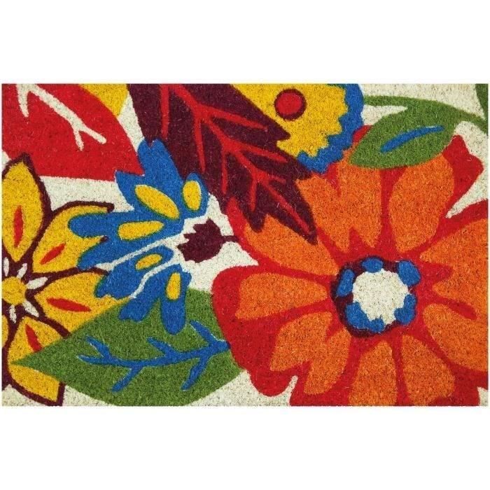 Tapis coco blanchi flowers 40x60 cm