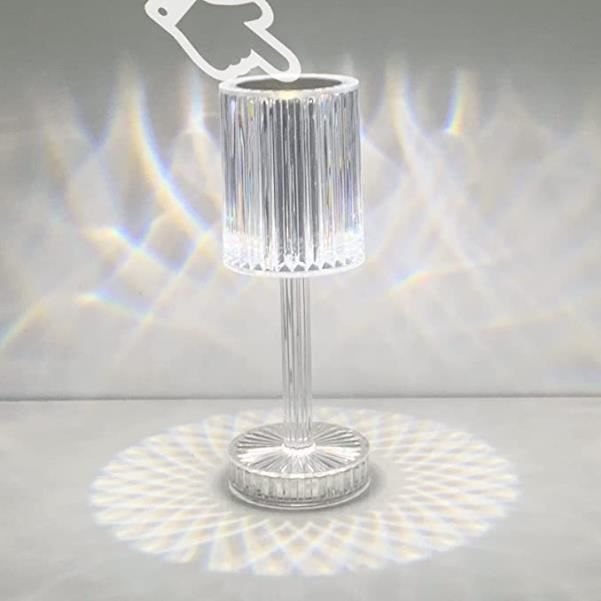 Lampe de Table LED en Cristal Lampe de Table Sans Fil Rechargeable Lampe de Chevet LED à Gradation Tactile pour Salon
