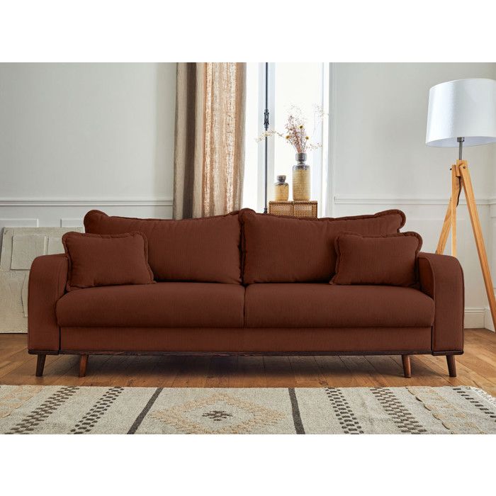 Albane - canapé 3 places - convertible avec coffre - en velours côtelé - Rouille