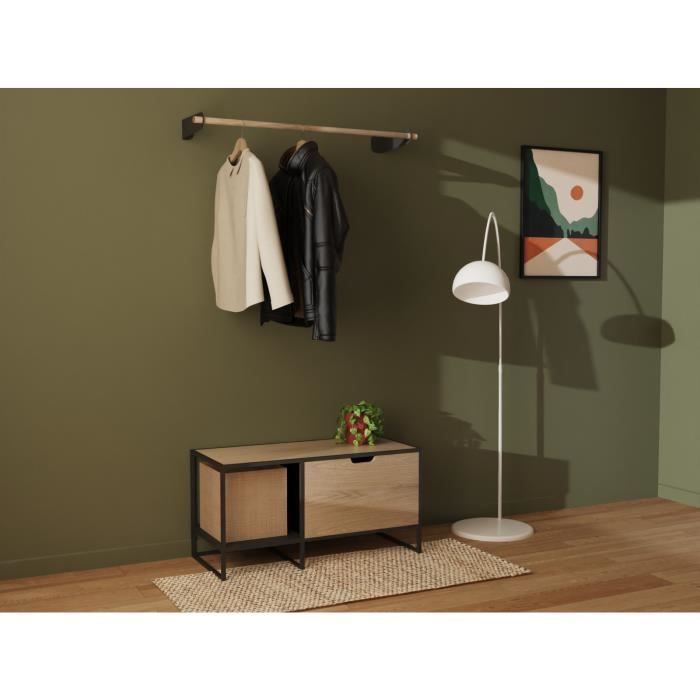 ensemble meubles d'entrée banc + barre de penderie wilko banc: l90 x h45 x p40 cm barre l100 x h8 x p28,5 cm noir et bois
