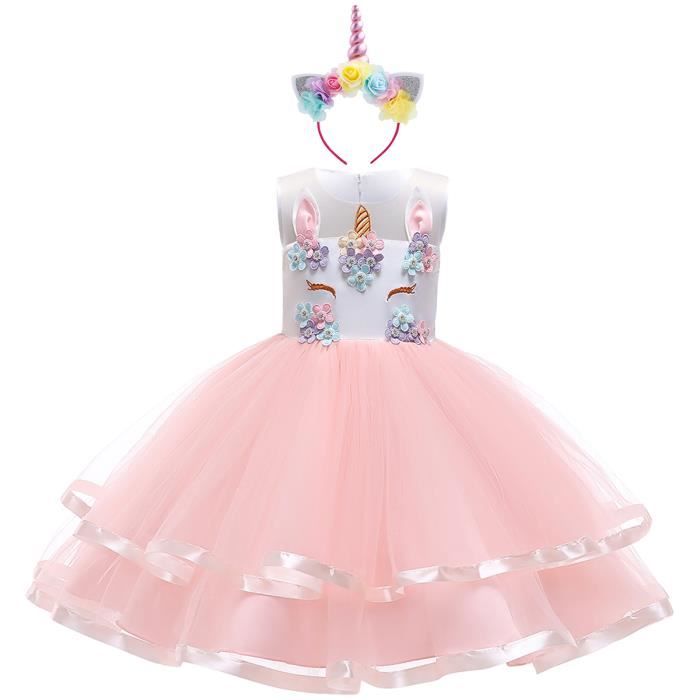 Pour enfant de 3 à 10 ans Robe licorne pour fille Costume de princesse avec bandeau licorne 