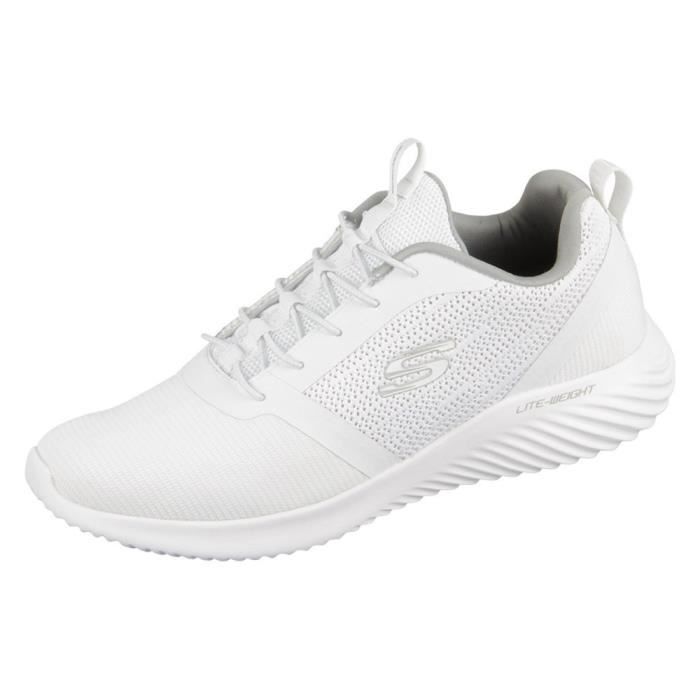 Skechers Baskets Homme - SKECHERS Bounder 43 - Blanc - Lacets - Talon Plat - Tige Textile