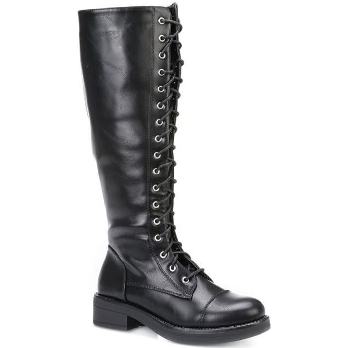 Femmes Talon Haut Bottes hautes lacets Boucle Lacets Bottes Cavalières Pointure
