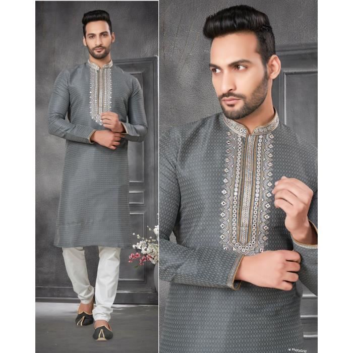 Kurta tunique indiens homme kurti Gris Aktar déguisement bollywood mariage soirée