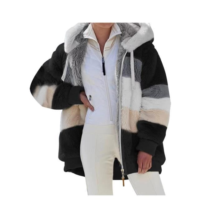 Veste Polaire Femme Fausse Fourrure Avec Capuche – Manteau D’Hiver Léger Et Chaud – Style Chic Décontracté