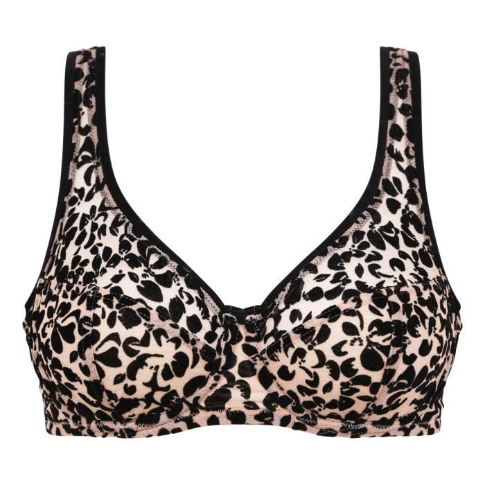 Soutien-gorge Armatures Sans Complexe LYA - Imprimé Léopard Mocha, Microfibre Douce - Taille 95F - Dentelle Noire