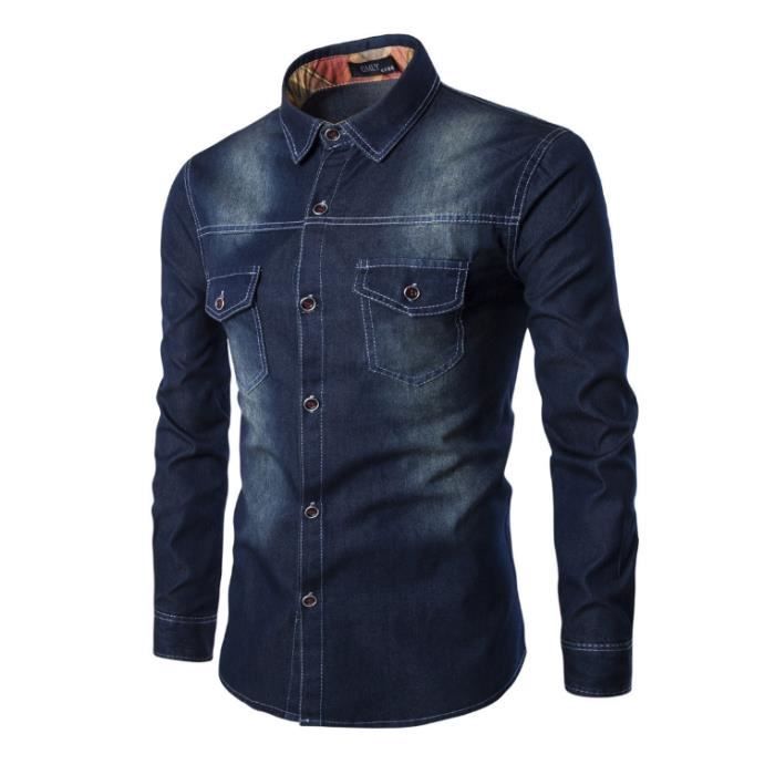 Chemise Homme Col Montant Avec Poche Poitrine Manches Longues Casual - Gris clair Gris clair - Prêt-à-Porter