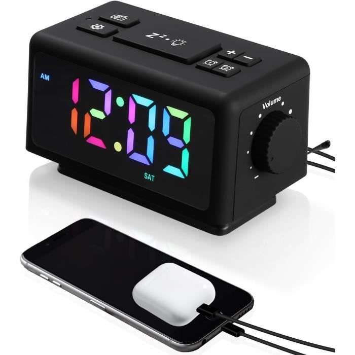 ThreeH Radio-réveil Numérique Avec écran LED Miroir – 2 Sonneries (bip Ou Radio FM), 15 Niveaux De Volume, Alimentation USB/piles