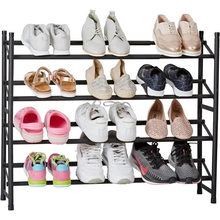 Étagère à Chaussures Métal LOVE IT STORE IT - Rangement 20 Paires - Réglable Et Empilable - Noir - Pour Entrée Ou Placard