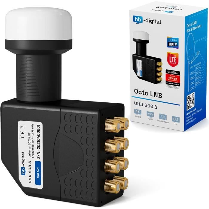 LNB OCTO High Gain 65 DB - Bruit 0.1 DB Full HD 4K TNTSAT Astra FRANSAT - REDLINE