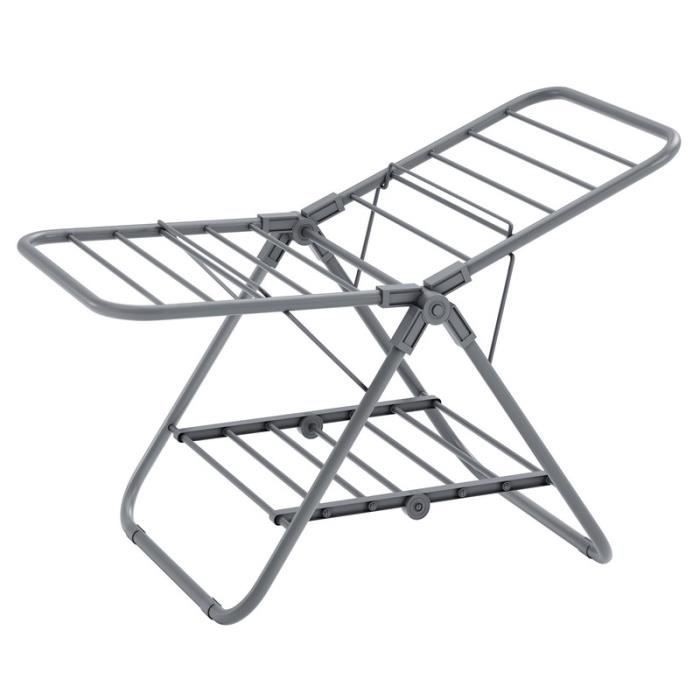 Petit &eacute;tendoir &agrave; linge s&eacute;choir pliable &agrave; 2 niveaux gris tourterelle