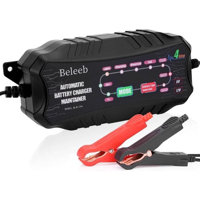 Beleeb Série C04 Désulfateur Automatique de Batterie pour Batteries Plomb-Acide SLA Gel AGM, 6V 4-12Ah- 12V 4-140Ah Chargeur de 68