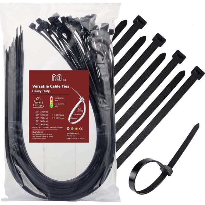 Intervisio Colliers De Serrage Réutilisables 250 Mm - Lot De 100, Nylon Noir, Pour Câbles Et Fils, Résistants UV