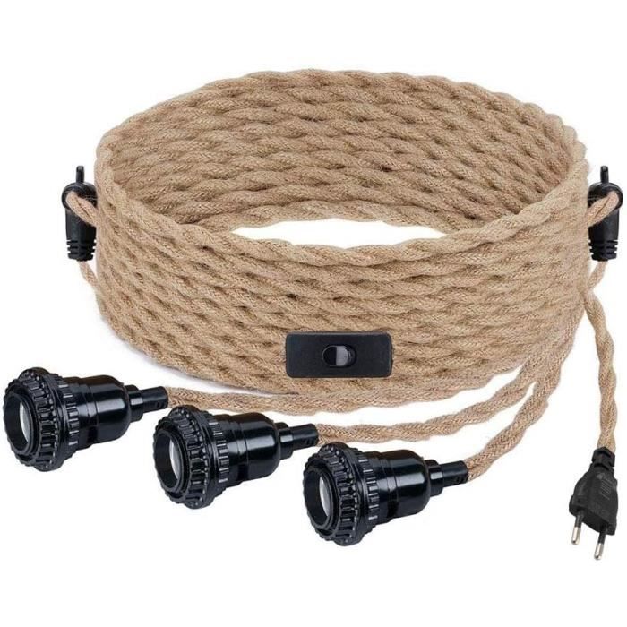 Suspension Lampe DIY E27 Avec Corde De Chanvre 4,5 M – Style Industriel Vintage Avec Interrupteur – Plug & Play