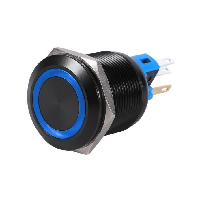 TMISHION interrupteur à bouton de verrouillage à DEL 22mm 12V étanche autobloquant interrupteur à bouton-poussoir LED bleu
