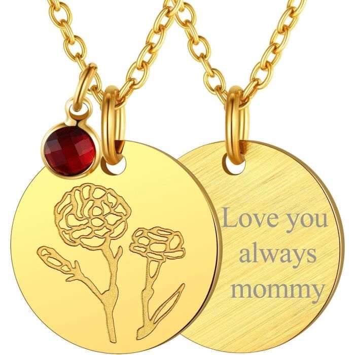 Collier Prénom Personnalisé Avec Pierre De Naissance – Gravure 1-4 Noms – Cadeau Fête Des Mères, Maman, Mamie, Fille