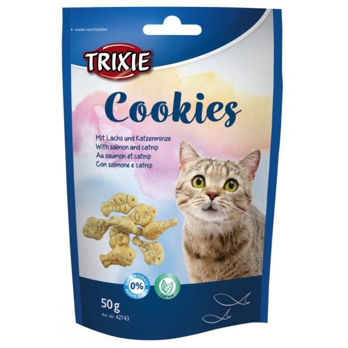 Friandise pour chat - Cookies au saumon et catnip - 50 g - Sachet refermable Friandise pour chat - Cookies au saumon et catnip - 50 g - Sachet refermable