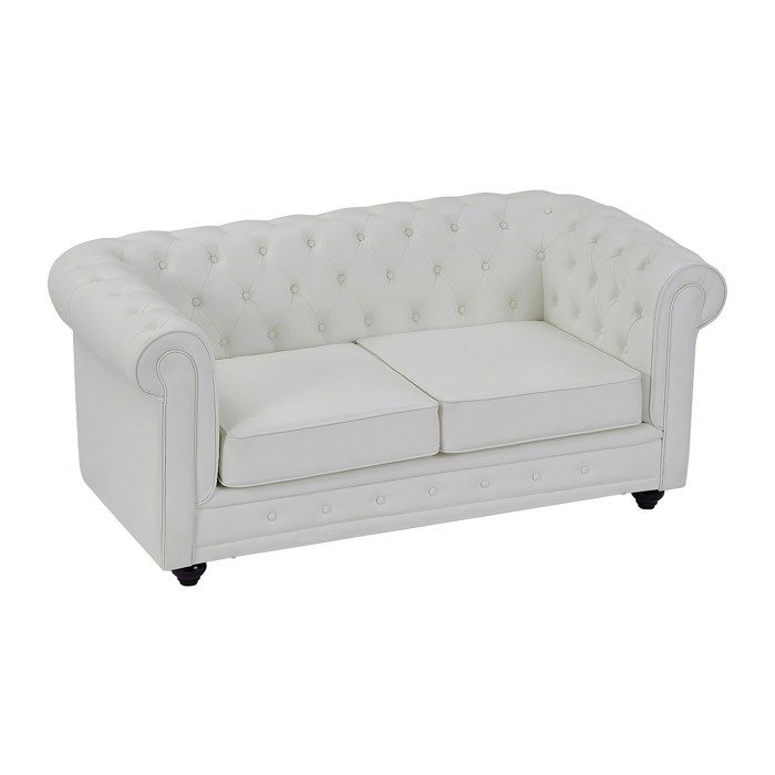 Canapé 2 places en simili blanc CHESTERFIELD